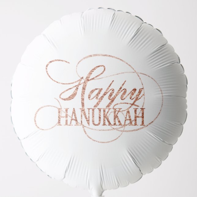 Script Happy Hanukkah Modern Elegant Rose Gold Balloon (Front)