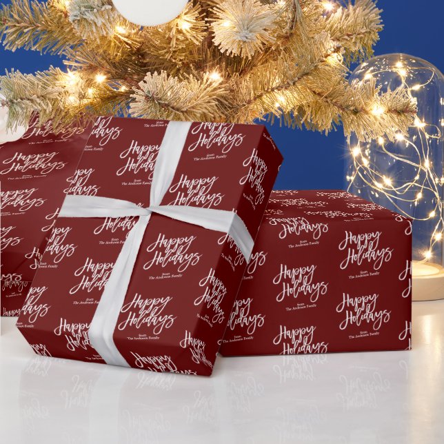 Script Happy Holidays Burgundy Red Christmas Wrapping Paper (Holidays)