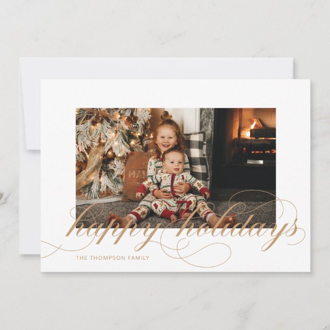Script Happy Holidays Elegant Christmas Photo Card (Front)