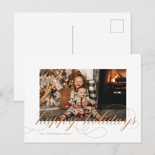 Script Happy Holidays Elegant Photo Postcard (Front/Back)