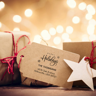 Script Happy Holidays Family Return Address Rubber Stamp