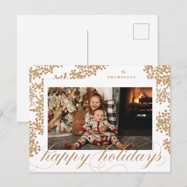 Script Happy Holidays Foliage Photo Postcard (Front/Back)