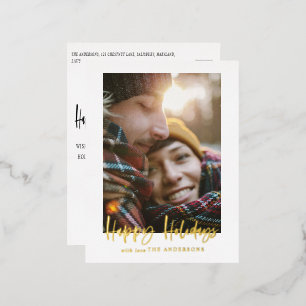 script happy holidays photo  foil holiday postcard