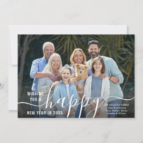 Script HAPPY NEW YEAR Photo Overlay 2023 Calendar Holiday Card