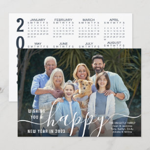 Script HAPPY NEW YEAR Photo Overlay 2023 Calendar Holiday Card