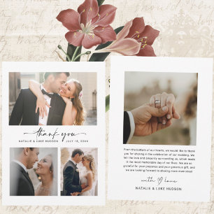 Script Heart 3 Photo Collage Wedding Thank You Card