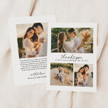 Script Heart 3 Photo Collage Wedding Thank You Card<br><div class="desc">This portrait-style flat wedding thank you card features three photos arranged in a clean collage — one large image at top with two smaller images below — centered around "thank you" in casual script with a sweet heart accent. The back includes a single photo alongside a warm, fully editable thank...</div>