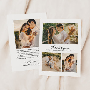Script Heart 3 Photo Collage Wedding Thank You Card