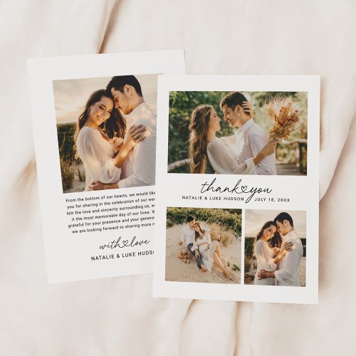 Script Heart 3 Photo Collage Wedding Thank You Card Script Heart 3 Photo Collage Wedding Thank You Card