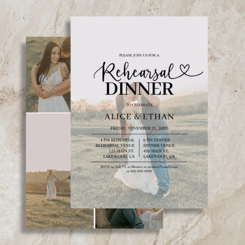 Script Heart 5 Photo Rehearsal Dinner Invitation