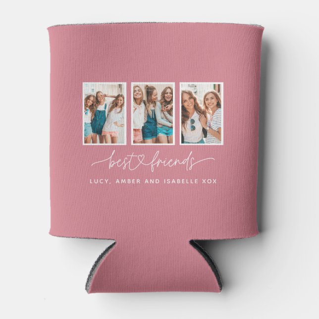Script heart cute modern multi photo best friends  can cooler (Front)