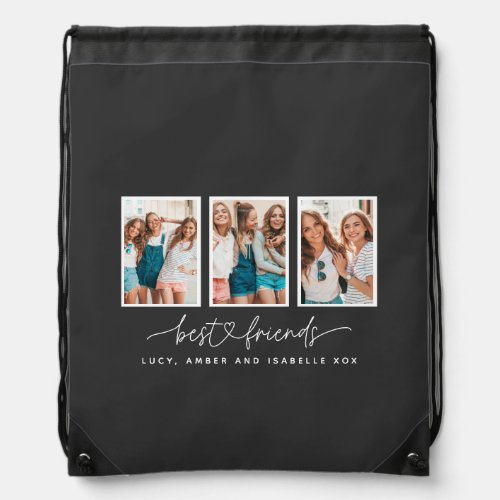 Script heart cute modern multi photo best friends drawstring bag