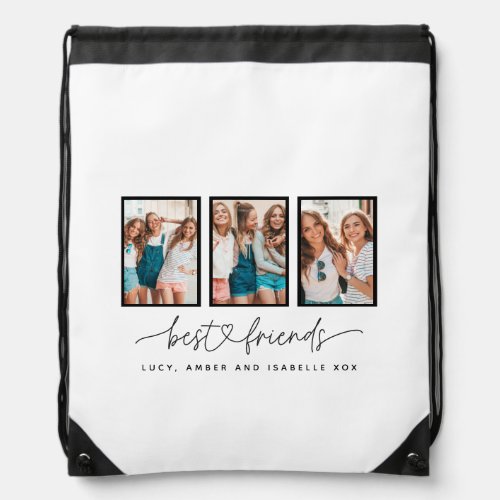 Script heart cute modern multi photo best friends drawstring bag