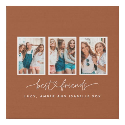 Script heart cute modern multi photo best friends faux canvas print