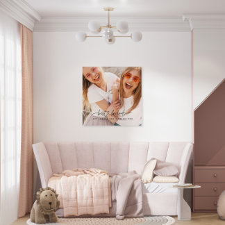 Script heart cute modern multi photo best friends faux canvas print