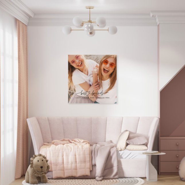 Script heart cute modern multi photo best friends faux canvas print (Creator Uploaded)