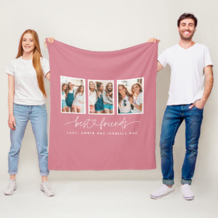 Script heart cute modern multi photo best friends  fleece blanket