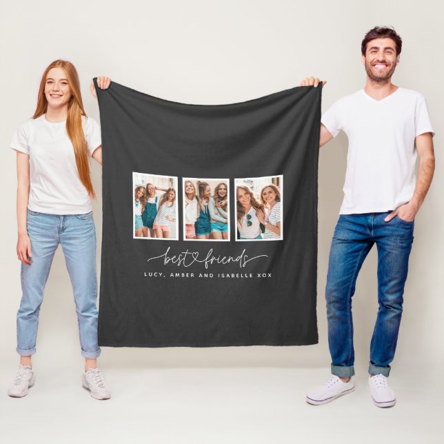 Script heart cute modern multi photo best friends fleece blanket (In Situ)
