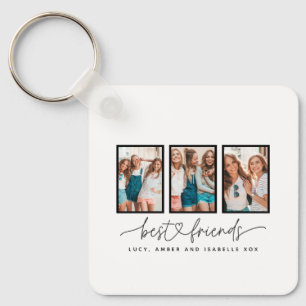 Script heart cute modern multi photo best friends keychain