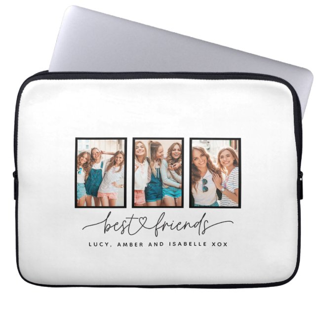 Script heart cute modern multi photo best friends  laptop sleeve (Front)
