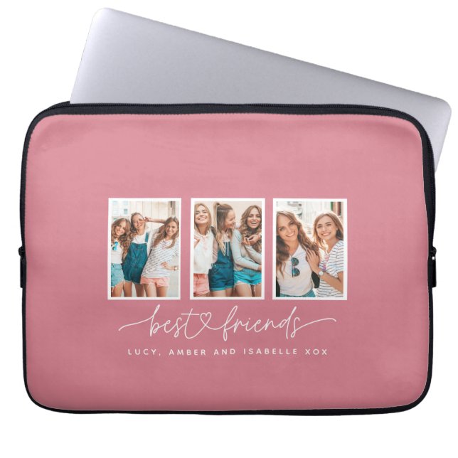 Script heart cute modern multi photo best friends  laptop sleeve (Front)
