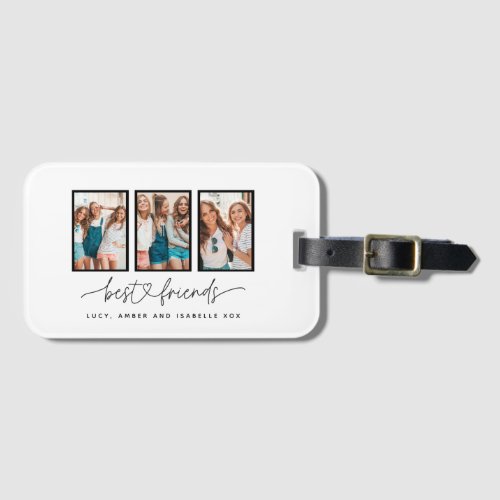 Script heart cute modern multi photo best friends luggage tag