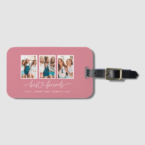 Script heart cute modern multi photo best friends  luggage tag