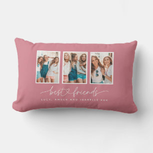 Script heart cute modern multi photo best friends lumbar pillow