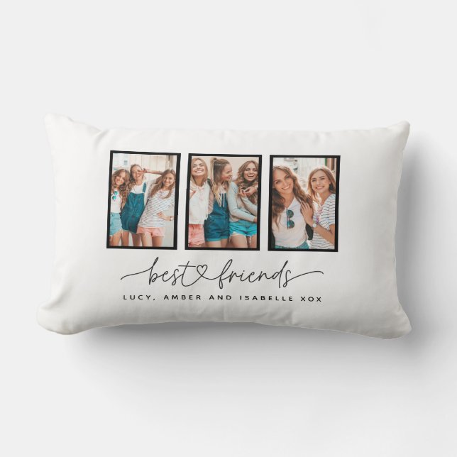 Script heart cute modern multi photo best friends  lumbar pillow (Front)