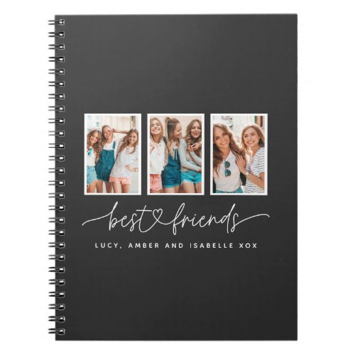 Script heart cute modern multi photo best friends  notebook