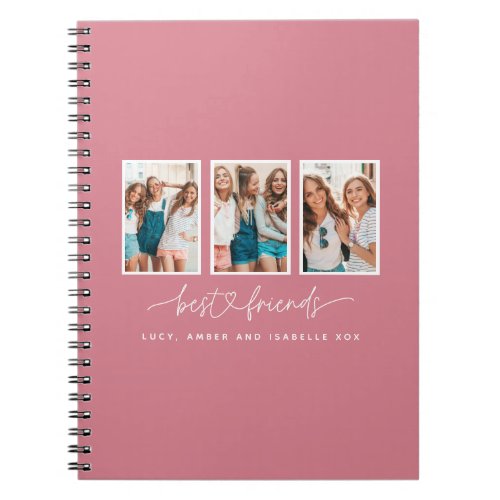 Script heart cute modern multi photo best friends  notebook