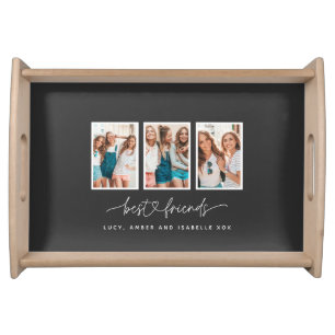 Script heart cute modern multi photo best friends serving tray