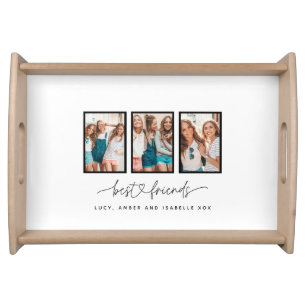 Script heart cute modern multi photo best friends serving tray