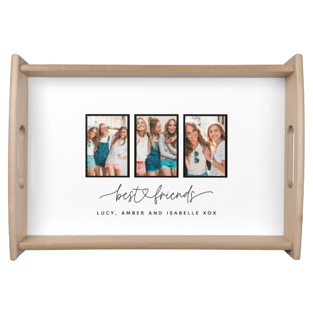 Script heart cute modern multi photo best friends serving tray (Front)
