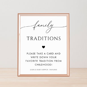 Script & Heart Family Traditions Baby Shower Sign