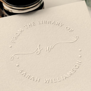 Script heart initials from the library of book embosser