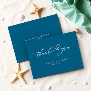 Script Heart Ocean Blue Wedding Budget Thank You Note Card