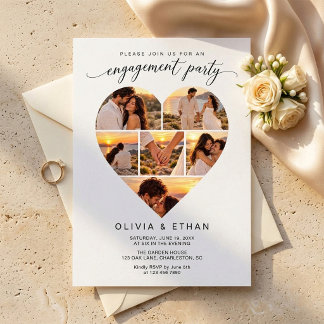 Script Heart Photo Collage Engagement Party Invitation