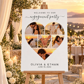 Script Heart Photo Collage Engagement Welcome Sign