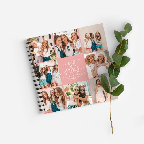 Script heart pink modern multi photo best friends  notebook