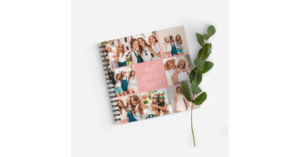 Script heart pink modern multi photo best friends notebook | Zazzle