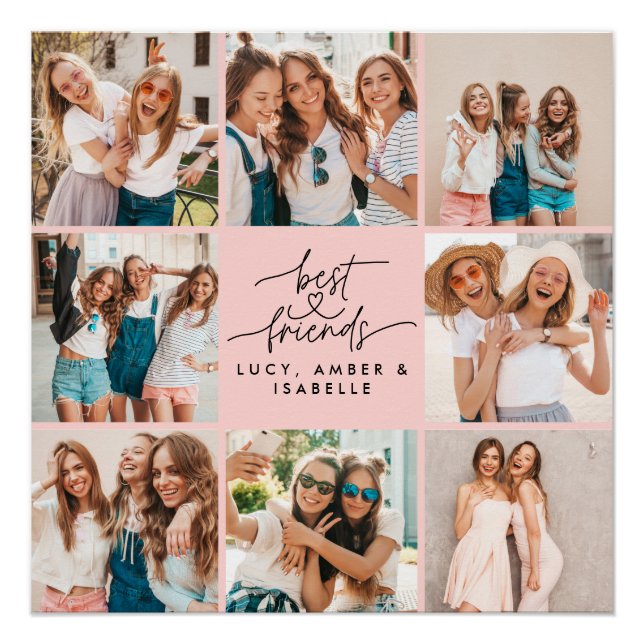 Script heart pink modern multi photo best friends poster (Front)