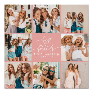 Script heart pink modern multi photo best friends poster
