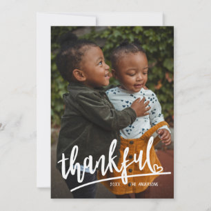 Script Heart Thankful Single Photo Thanksgiving Holiday Card