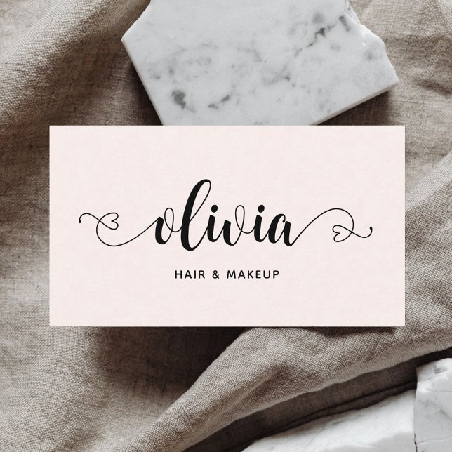 Script Hearts Minimalist Pastel Pink Business Card (Creator Uploaded)