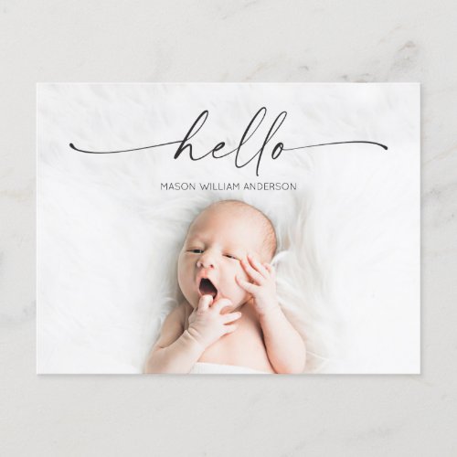 Script Hello Baby Birth Announcement Photo Postcard