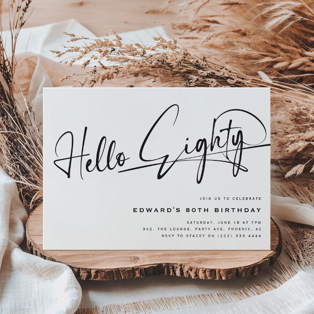 Script Hello Eighty Minimalist 80th Birthday Invitation (Creator Uploaded)