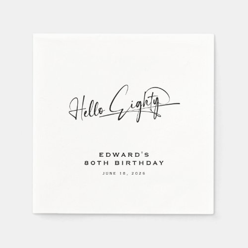 Script Hello Eighty Minimalist 80th Birthday Napkins