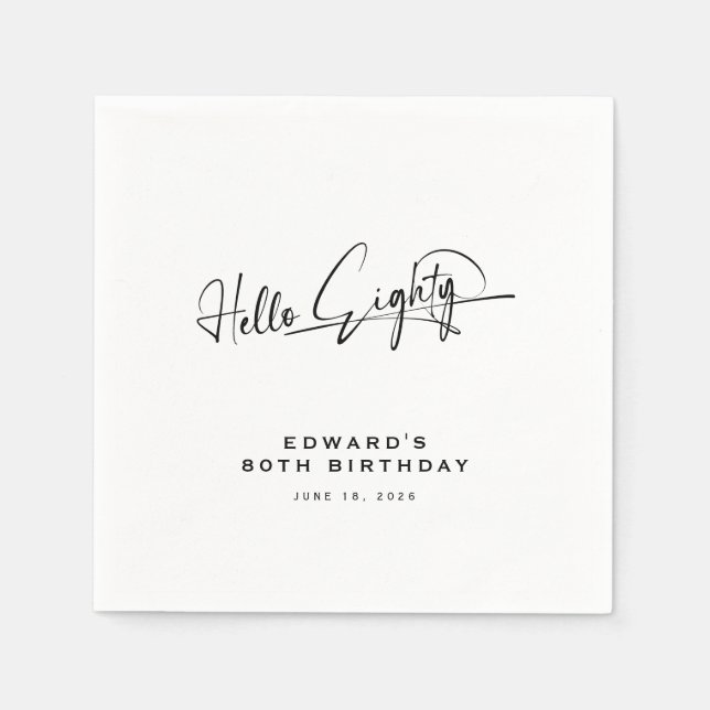 Script Hello Eighty Minimalist 80th Birthday Napkins (Front)