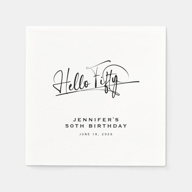 Script Hello Fifty Minimalist 50th Birthday Napkins (Front)